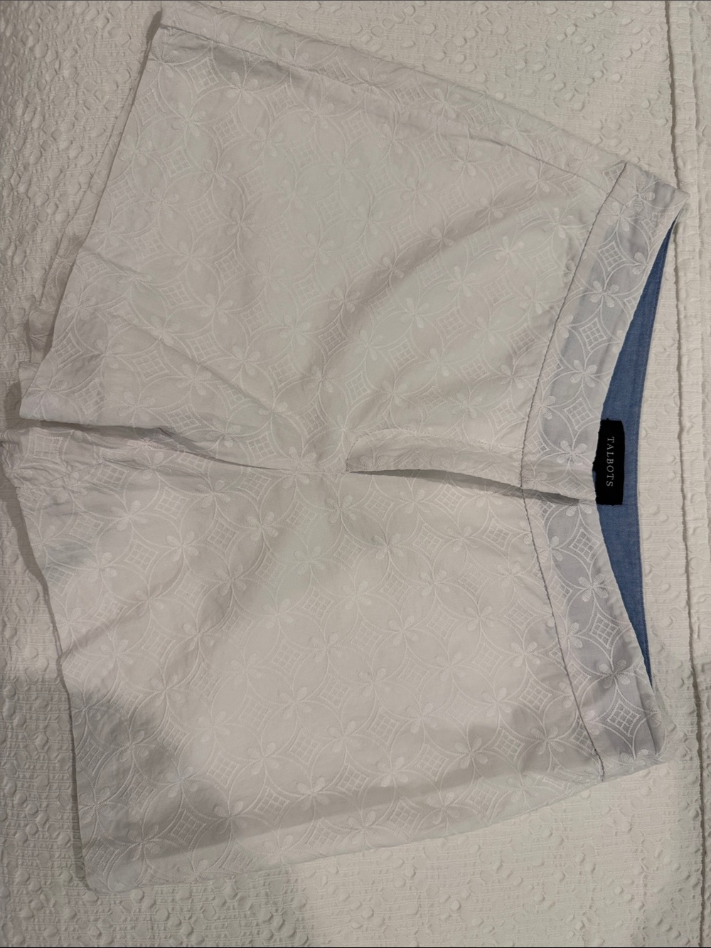 Talbots White Embroidered Lace-Pattern Shorts